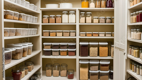 Wallpaper Mural Organized Kitchen Pantry Storage Room with Food Containers and Glass Jars on Shelves Torontodigital.ca