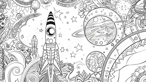 Wallpaper Mural The rocket flies to the moon coloring book. Antistress planet, earth and moon Vetor illustration in zentangle style. Torontodigital.ca