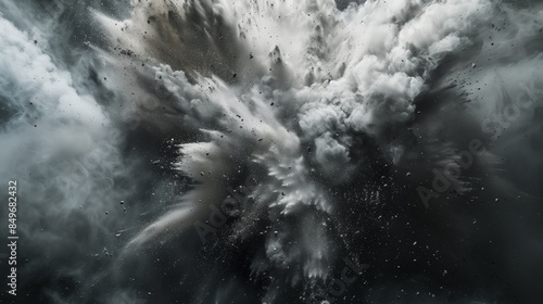 dramatic explosion of smoke and particles captured in dynamic monochrome abstract art piece © pier