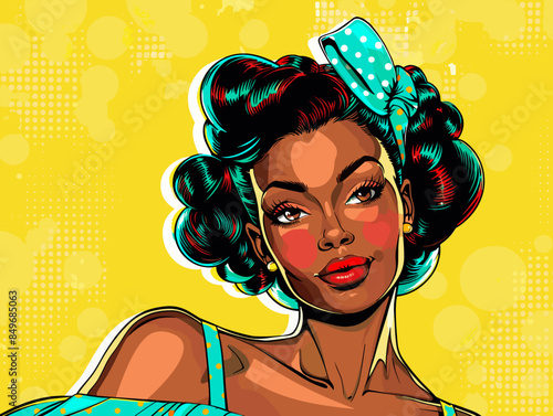 beautiful black woman vector illustration pop art retro comic style