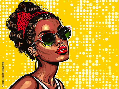 beautiful black woman vector illustration in pop art and pin app style