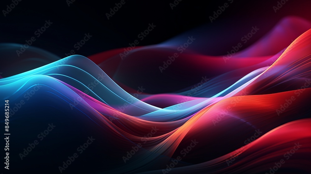 Naklejka premium Abstract colorful waveforms blending seamlessly, creating a flowing and dynamic pattern of vibrant colors on a dark background.