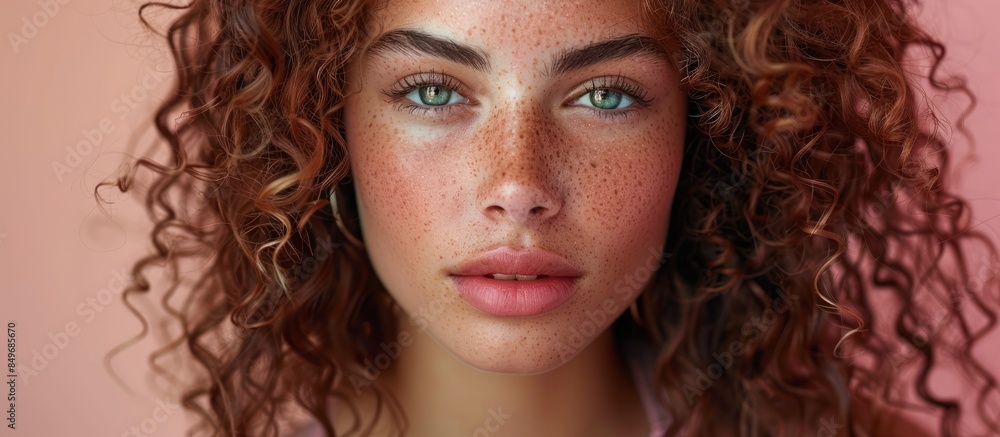Close-up portrait of a woman with curly hair and green eyes Close-up portrait of a woman with curly hair and green eyes