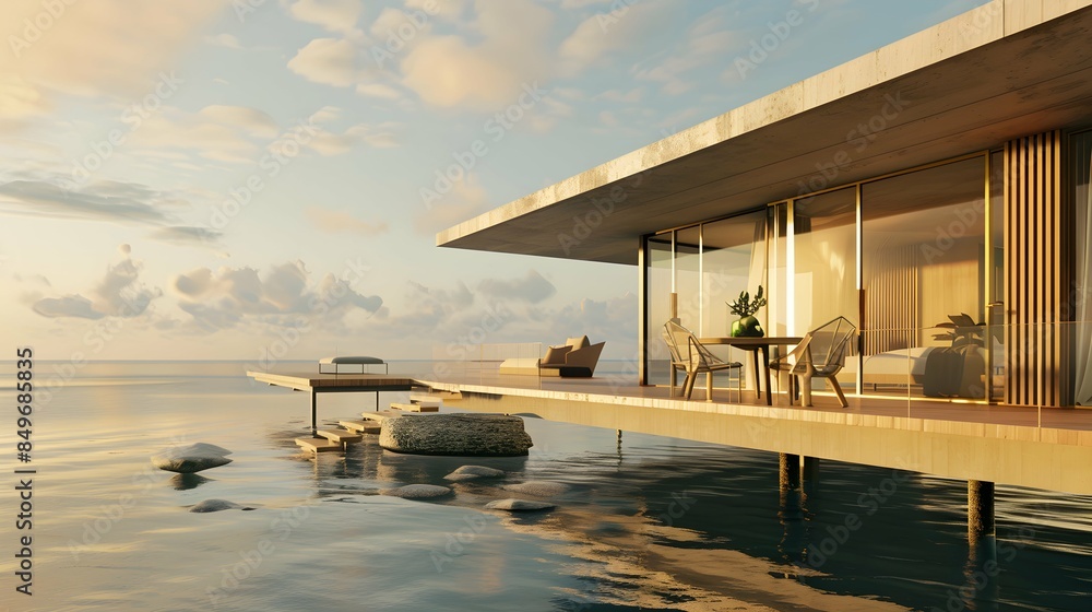 Fototapeta premium Luxury modern beach house and hotel sea view