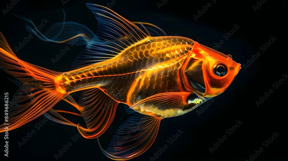 luminous yellow orange transparent fish isolated on black background luminous yellow orange transparent fish isolated on black background