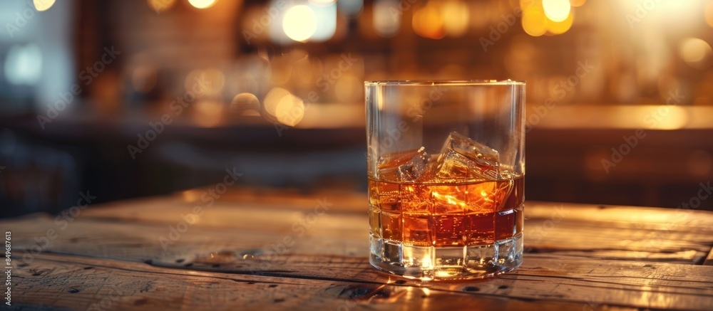 Whiskey on a rustic table in a bar Whiskey on a rustic table in a bar
