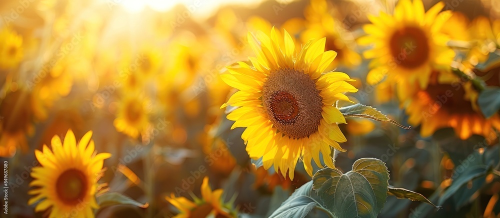 Fototapeta premium Sunflowers swaying in the golden sunlight