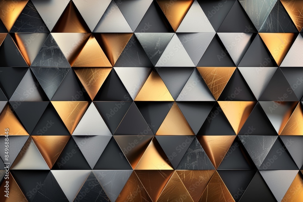 Modern 3D Geometric Triangle Pattern in Silver and Gold for a Luxurious Abstract Background Modern 3D Geometric Triangle Pattern in Silver and Gold for a Luxurious Abstract Background