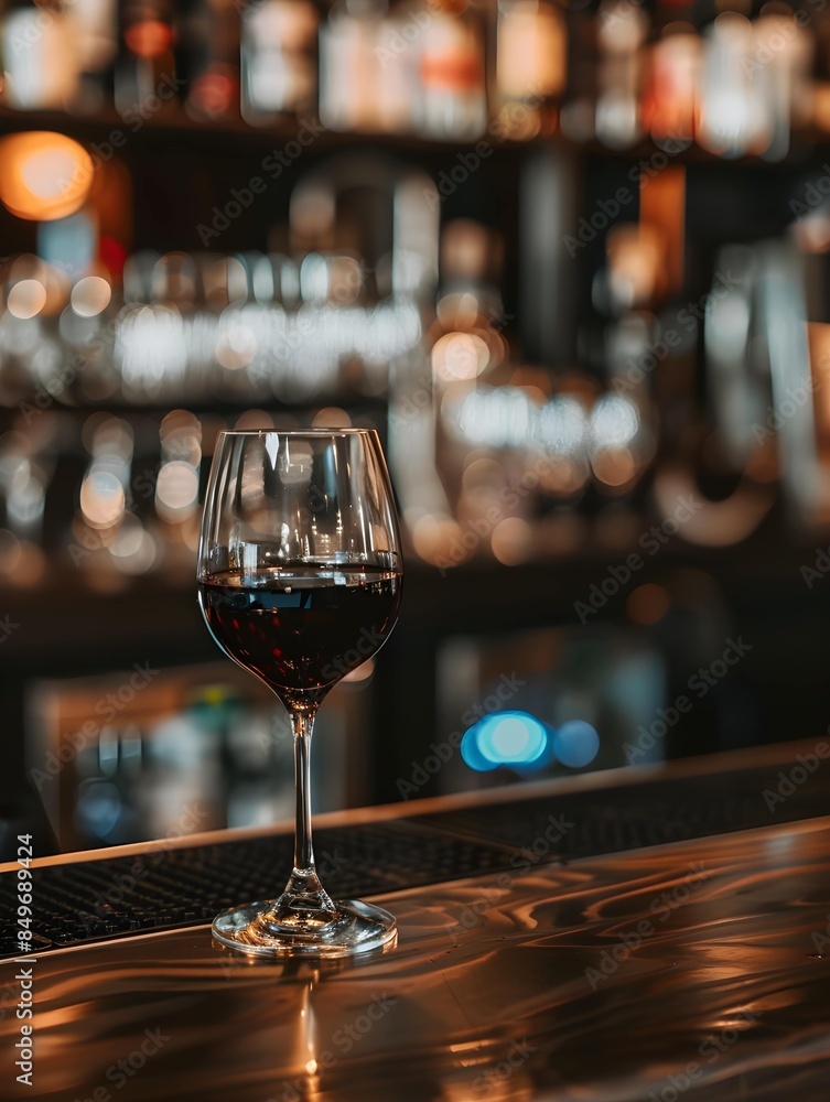 glass of wine is placed on the bar counter