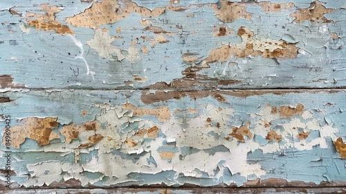 Close-up of a distressed wooden surface with grunge texture and peeling paint © buraratn