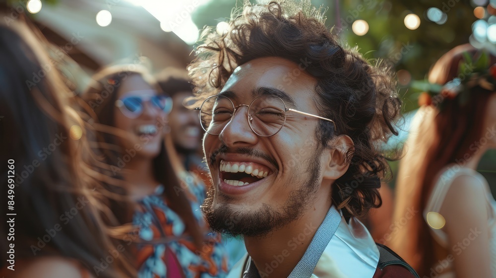Close-up of a graduate celebrating with friends at a post-graduation party Close-up of a graduate celebrating with friends at a post-graduation party