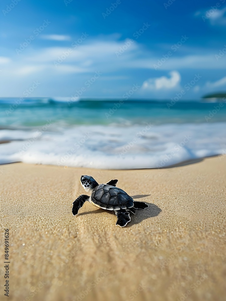 Obraz premium cute turtle on sandy beach