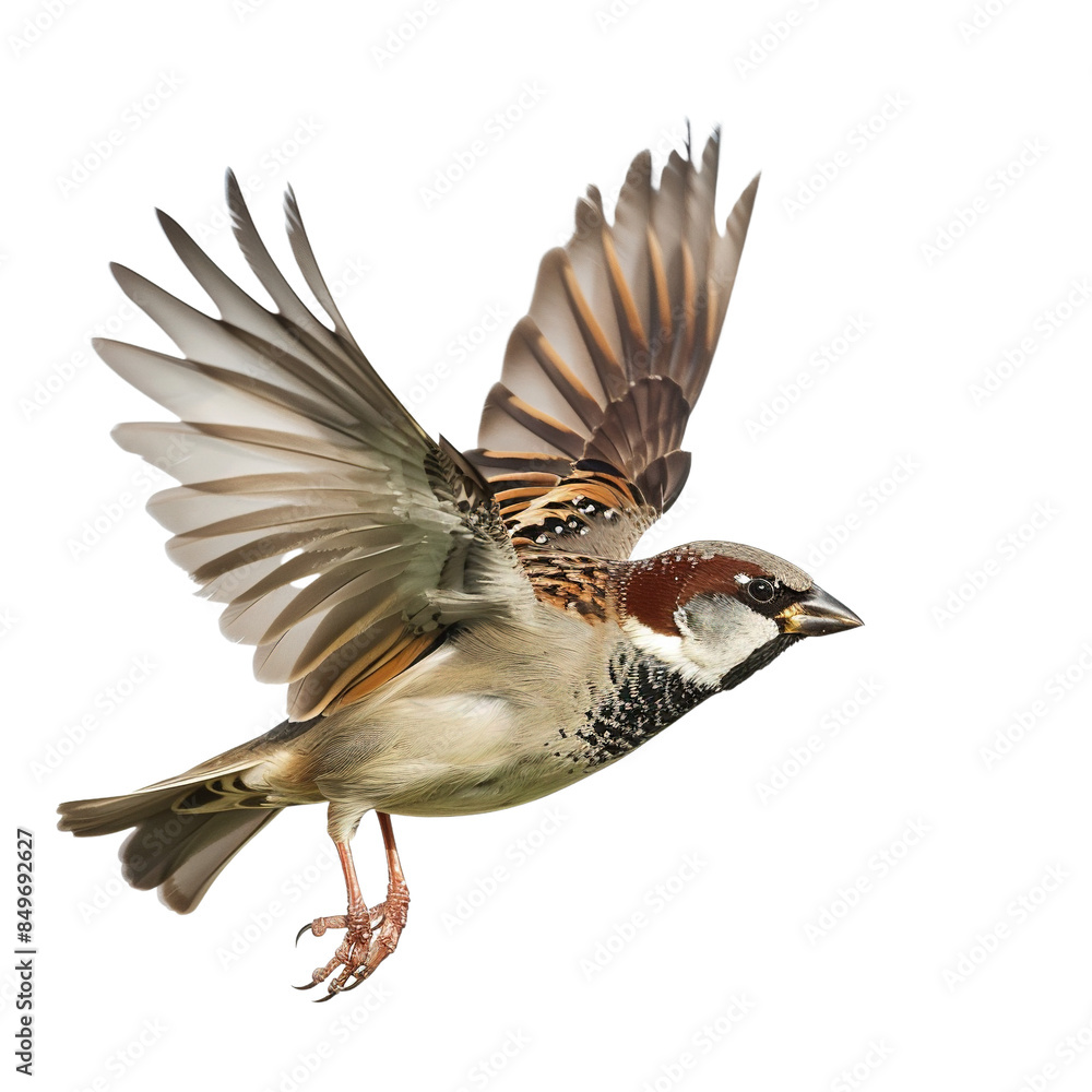 Obraz premium Flying sparrow on transparent or white background