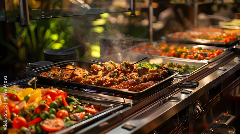 Catering buffet food in restaurant with grilled meat. Buffet service for any festive event Catering buffet food in restaurant with grilled meat. Buffet service for any festive event