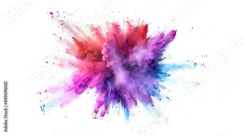 Colored powder explosion splashes on white.