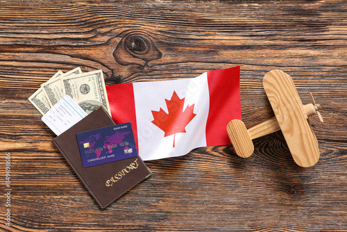 Canadian flag, toy plane, m...