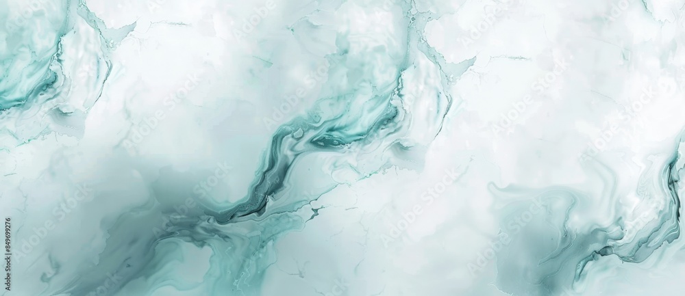 Fototapeta premium Turquoise green and white acrylic paint mixing together creating cells and veins, resembling a beautiful abstract ocean. Ideal for art projects, prints, and backgrounds