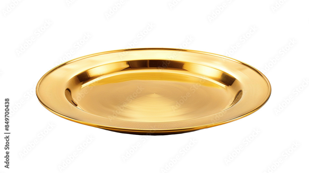 Plate made of gold or golden plate on transparent or white background Plate made of gold or golden plate on transparent or white background