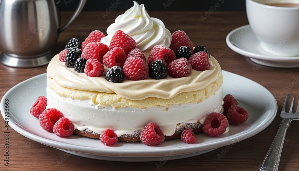 Cake with raspberries and whipped cream Cake with raspberries and whipped cream