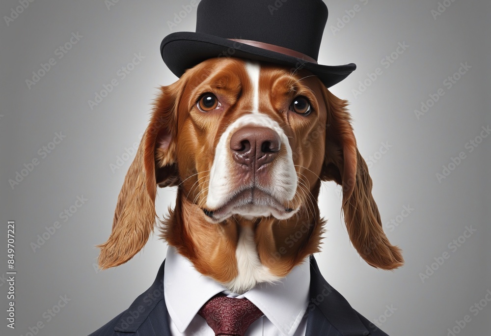 Funny Portrait Illustration of a Spaniel dog dressed in a formal ...