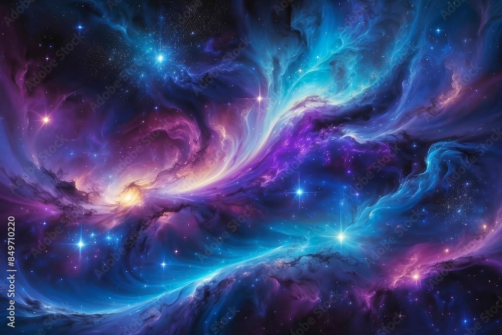 Cosmic background swirling in deep purples, blues, blacks and twinkling stars. Cosmic background swirling in deep purples, blues, blacks and twinkling stars.
