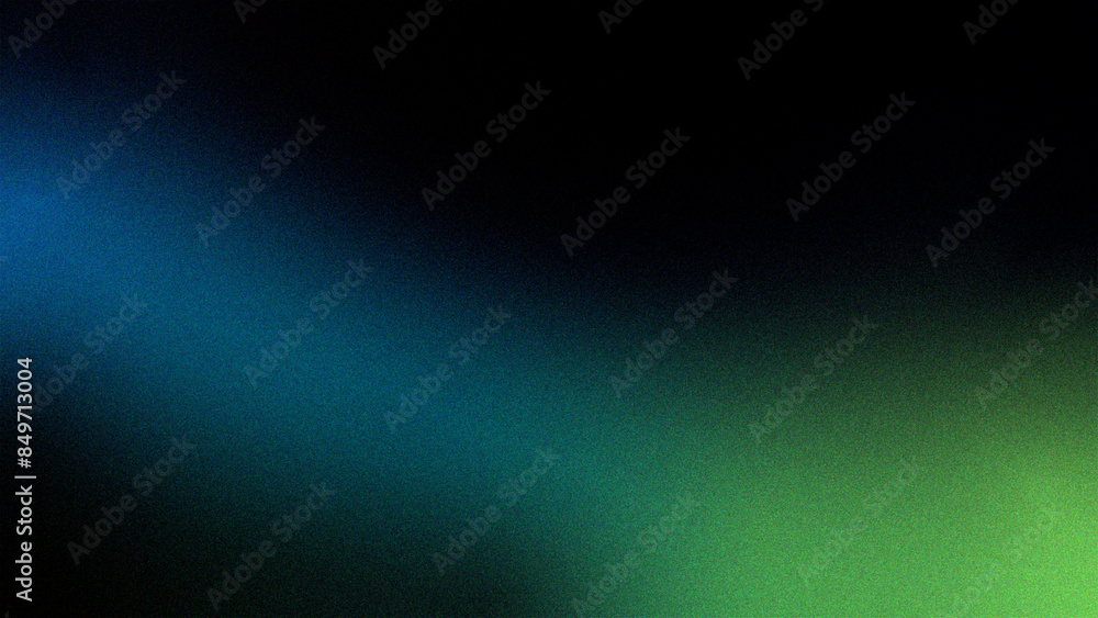 Fototapeta premium Dark green blue gradient background with green and blue lights on a black grainy texture background