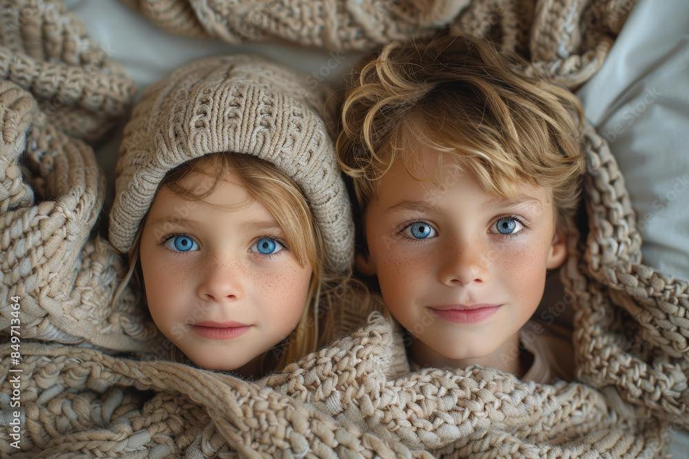 Siblings making a fort out of blankets. Concept of creativity and childhood fun. Generative Ai. Siblings making a fort out of blankets. Concept of creativity and childhood fun. Generative Ai.