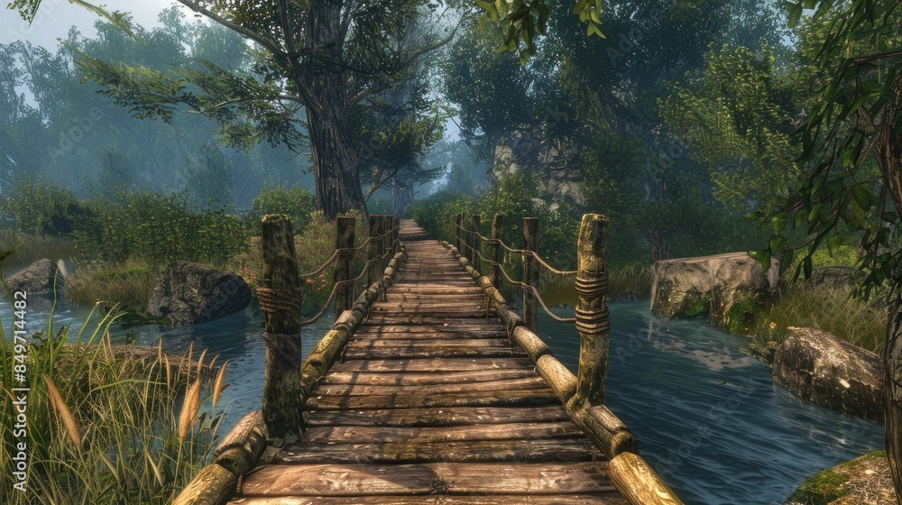 Fototapeta premium Community s Walkway Old Wooden Bridge