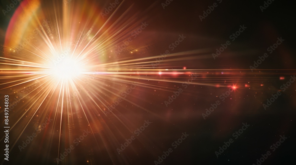 A bright light is shining on a dark background, lens flare effects for overlay designs A bright light is shining on a dark background, lens flare effects for overlay designs