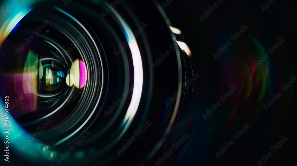 A close up of a camera lens with a rainbow effect A close up of a camera lens with a rainbow effect