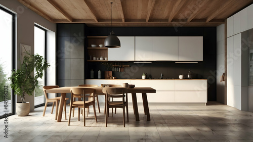 Wallpaper Mural A cozy modern kitchen interior background, complete with sleek countertops, stainless steel appliances, and warm pendant lighting,  Torontodigital.ca