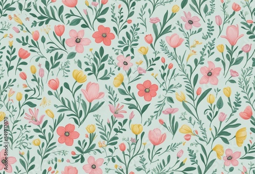 Wallpaper Mural Spring Pastel Pattern Background With Flowers Torontodigital.ca