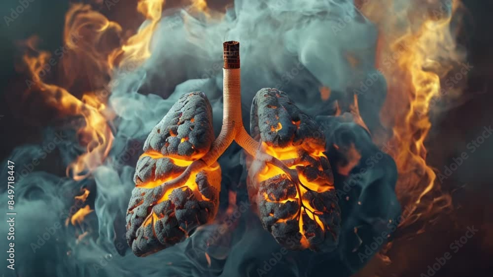 Vidéo Stock animation of human lungs where the trachea is cigarette ...