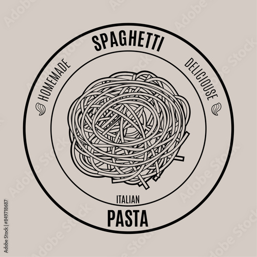 Italian spaghetti pasta logo design template with hand drawn sketch of traditional product.