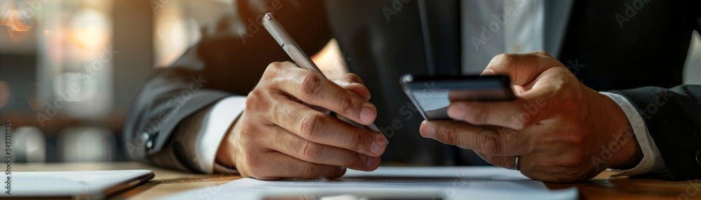 A business person working on a laptop at a desk A business person working on a laptop at a desk