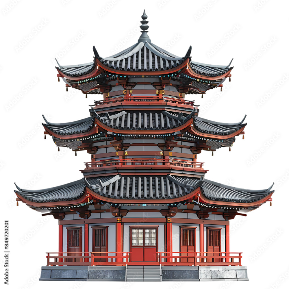 Traditional Chinese Pagoda with Red Accents Traditional Chinese Pagoda with Red Accents