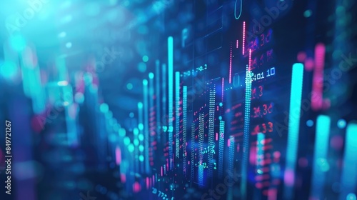 Blue stock market bar graph finance background. AI generated image photo