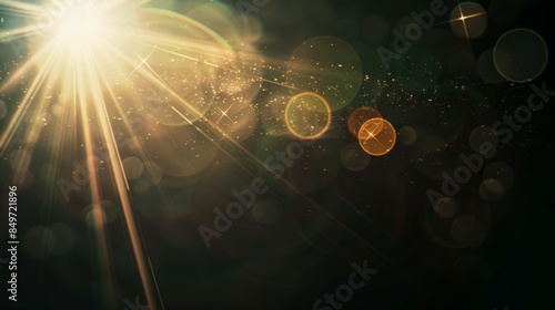 A bright light shining through a dark background, lens flare effects for overlay designs