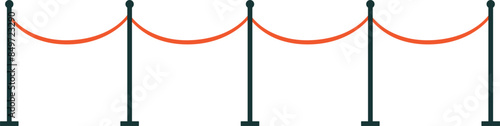 Red velvet rope barrier vector illustration isolated white background. Velvet rope VIP access exclusive event. Queue control posts ropes cinema theater premiere