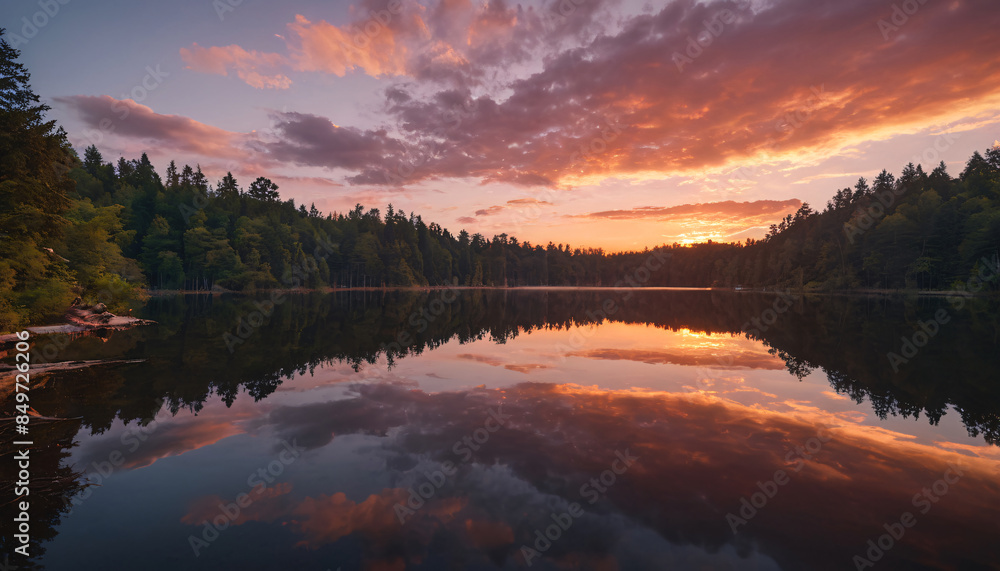 Fototapeta premium sunset over the lake