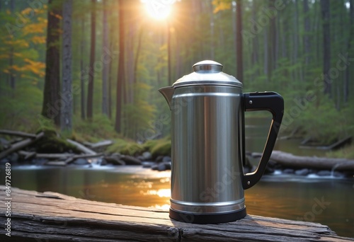 Tin cup in nature with sunshine photo