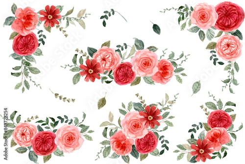 peach red floral watercolor arrangement collection