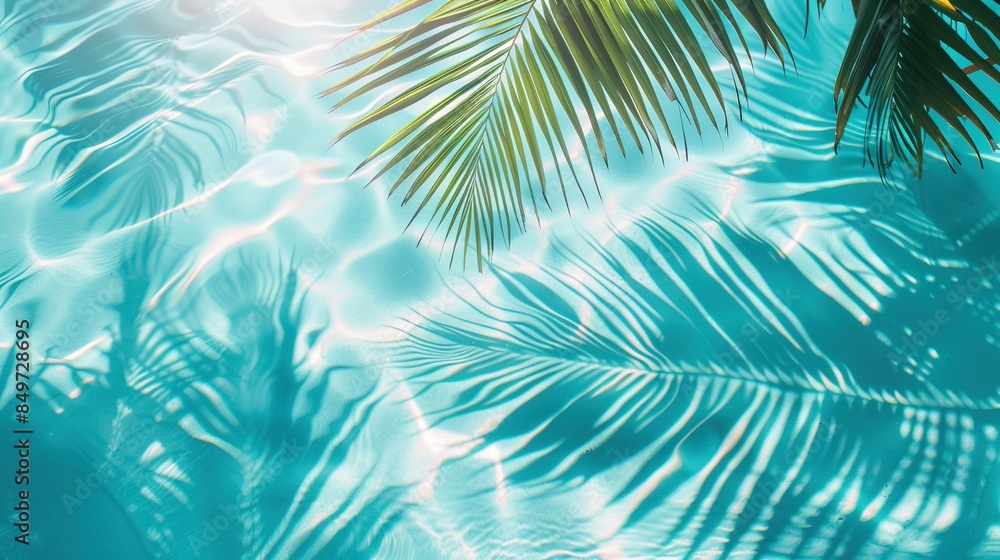 Palm Leaf Shadows on Blue Water: Tropical Summer Vacation Background Palm Leaf Shadows on Blue Water: Tropical Summer Vacation Background