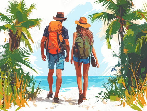 couple in love on the ocean beach vector summer illustration