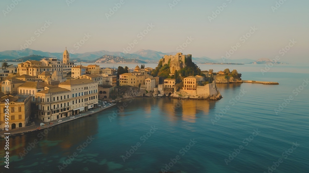 drone view of corfu town with Old Fortress in background in corfu Greece : Generative AI drone view of corfu town with Old Fortress in background in corfu Greece : Generative AI