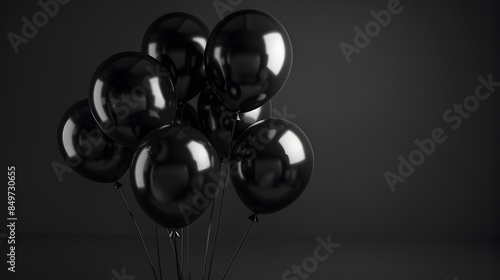 bunch of black balloons isolated on balck, black Friday concept. 