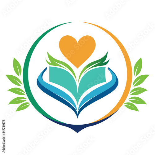 education logo design with book & Love shape