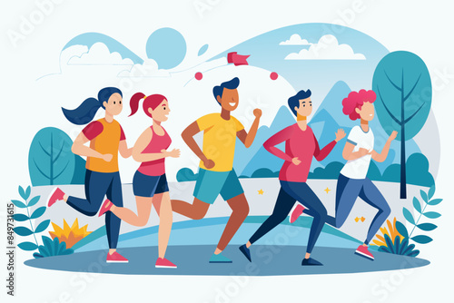 a group of people running in a park, charity run or walk event raising funds and awareness for a specific cause or nonprofit organization