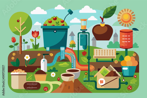 a poster with a tractor, farm, and farm equipment, composting program diverting organic waste from landfills and promoting soil health