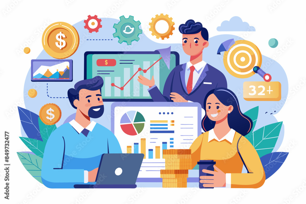 a group of people are working on a laptop, financial advisory service providing expert guidance on investment strategies and wealth management a group of people are working on a laptop, financial advisory service providing expert guidance on investment strategies and wealth management